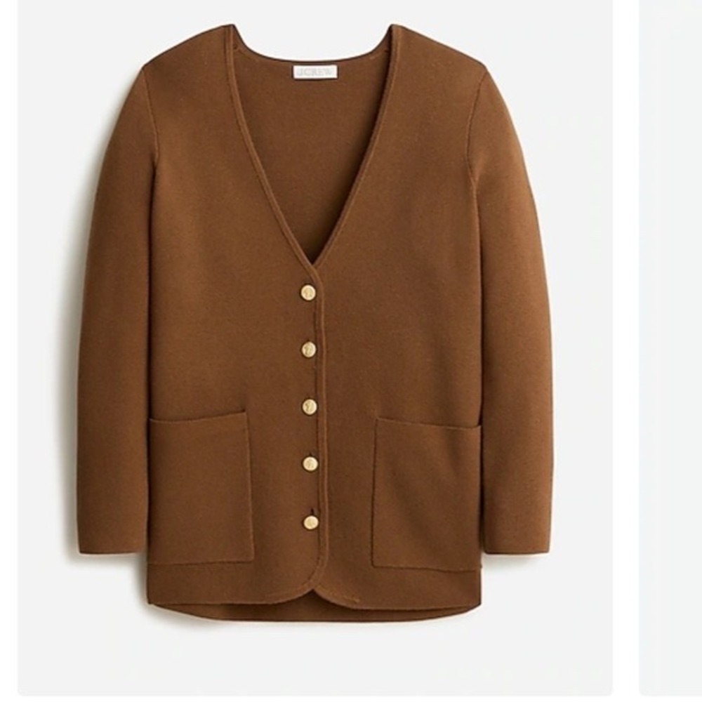 J.Crew Giselle V-Neck Sweater-Blazer Brown Gold Button Merino Wool  XL